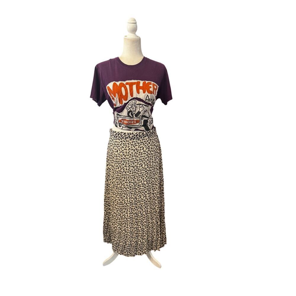 Japna Accordion Pleated Floral Midi Skirt Black White Size L Cottagecore Boho